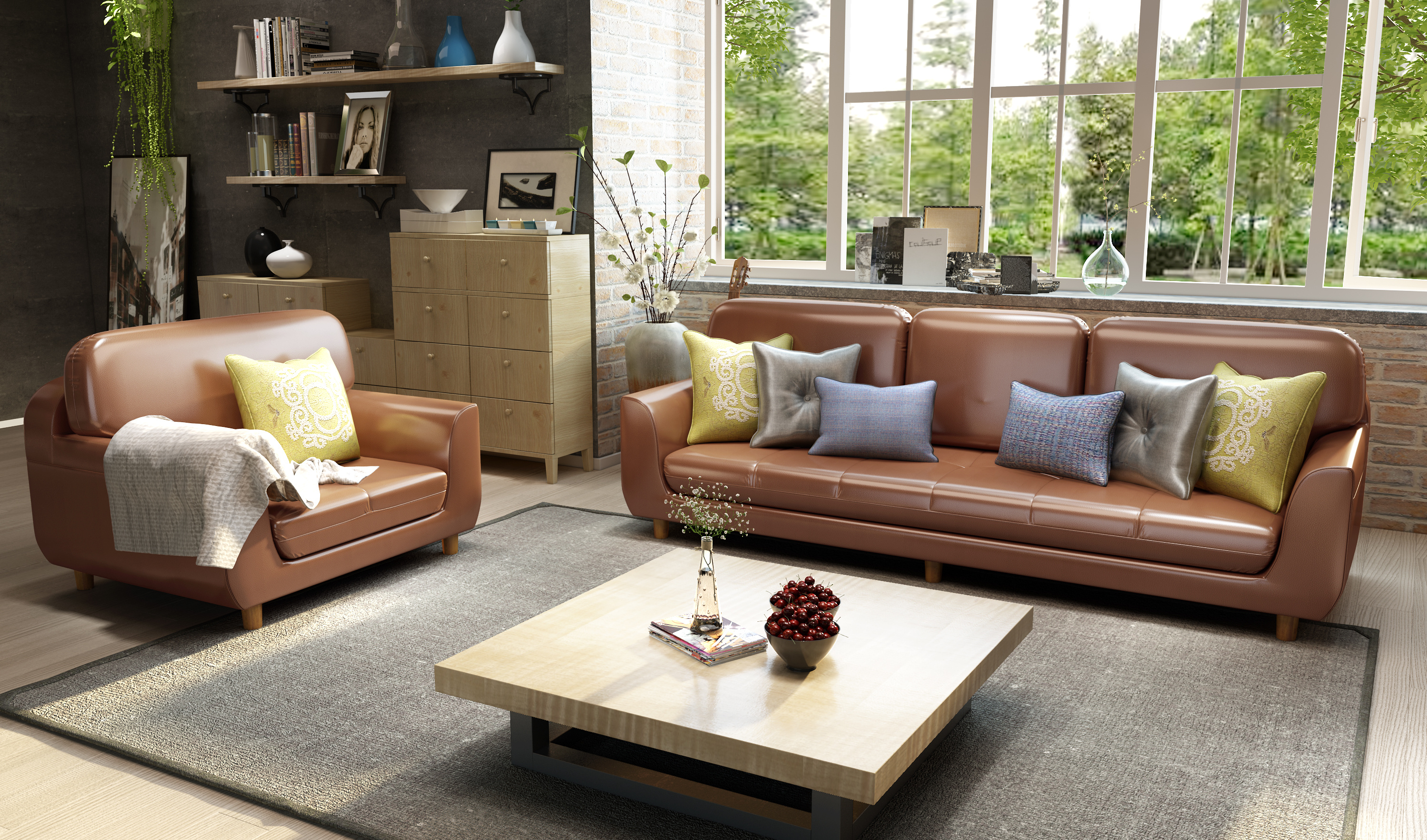 家具皮沙发3D效果图--(休闲、舒适)